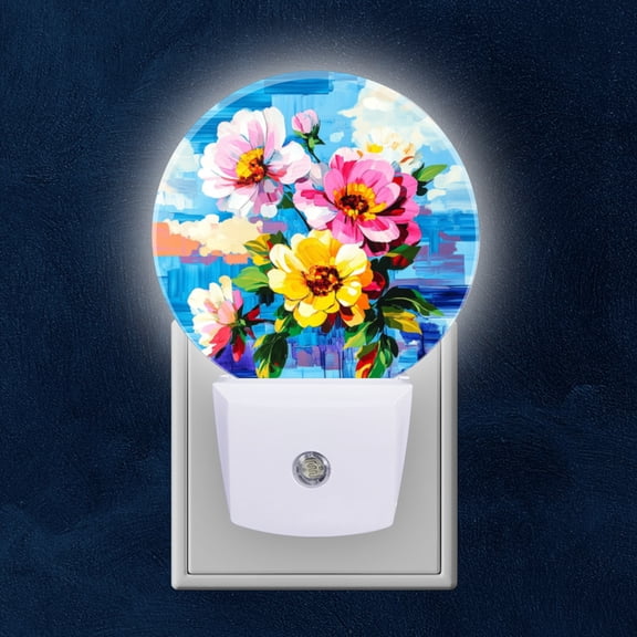 Round LED Night Lights Lamp with Dusk to Dawn Sensor, Exquisite Cloud - Framed Flowers Night Light Plug Into Wall for Kids Room, Bedroom, Bathroom, Kitchen, Hallway