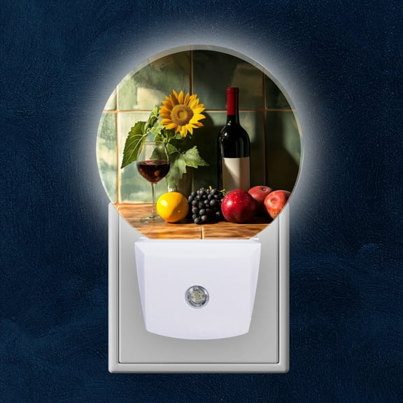 Round LED Night Lights Lamp with Dusk to Dawn Sensor, Exquisite Table - Top Still - Life Night Light Plug Into Wall for Kids Room, Bedroom, Bathroom, Kitchen, Hallway