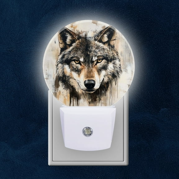 Round LED Night Lights Lamp with Dusk to Dawn Sensor, Fox In Serene, Snow Laden Forest Landscape Night Light Plug Into Wall for Kids Room, Bedroom, Bathroom, Kitchen, Hallway