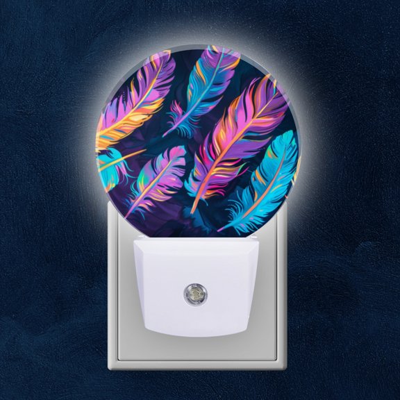 Round LED Night Lights Lamp with Dusk to Dawn Sensor, Glowing Feathers In An Ethereal Display Night Light Plug Into Wall for Kids Room, Bedroom, Bathroom, Kitchen, Hallway