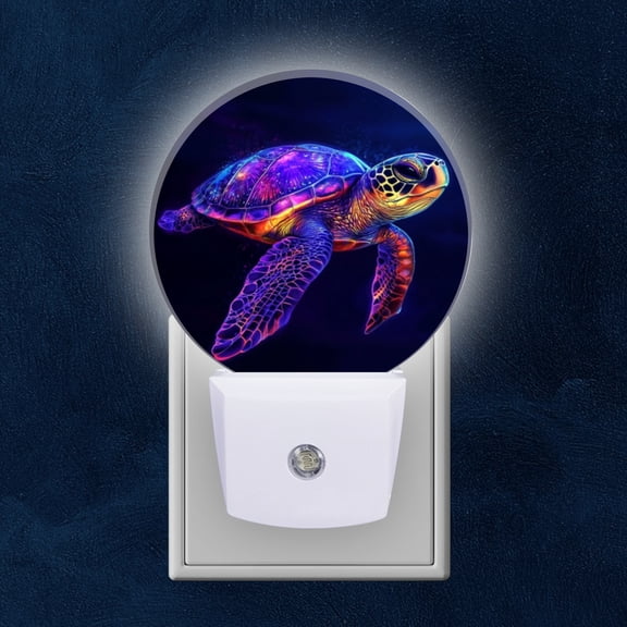 Round LED Night Lights Lamp with Dusk to Dawn Sensor, Glowing Oceanic Turtle Night Light Plug Into Wall for Kids Room, Bedroom, Bathroom, Kitchen, Hallway