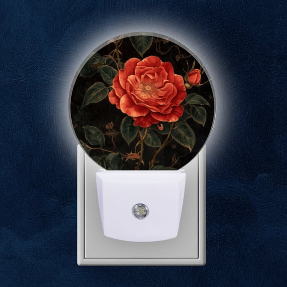 Round LED Night Lights Lamp with Dusk to Dawn Sensor, Gorgeous Black - Background Rose Night Light Plug Into Wall for Kids Room, Bedroom, Bathroom, Kitchen, Hallway