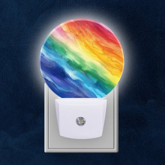Round LED Night Lights Lamp with Dusk to Dawn Sensor, Gorgeous Rainbow - Toned Abstraction Night Light Plug Into Wall for Kids Room, Bedroom, Bathroom, Kitchen, Hallway