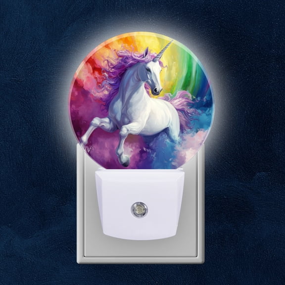 Round LED Night Lights Lamp with Dusk to Dawn Sensor, Graceful Mythical Creature Oil Painting Night Light Plug Into Wall for Kids Room, Bedroom, Bathroom, Kitchen, Hallway