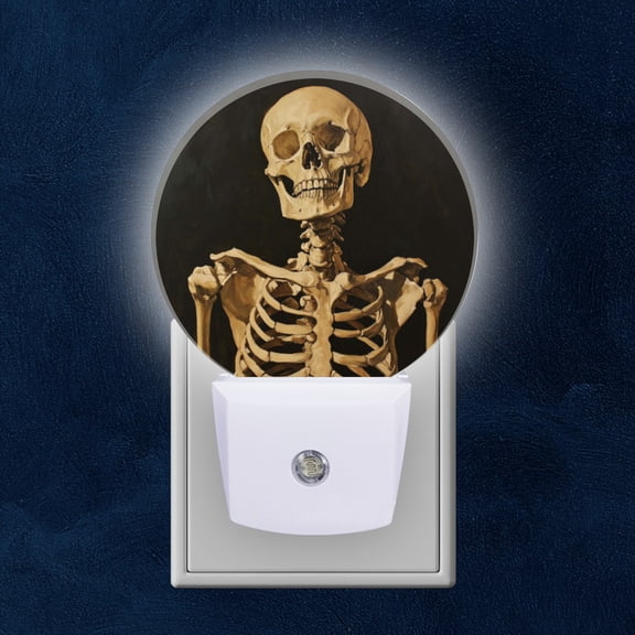 Round LED Night Lights Lamp with Dusk to Dawn Sensor, Human Skeleton Against Dark, Monochromatic Background Night Light Plug Into Wall for Kids Room, Bedroom, Bathroom, Kitchen, Hallway