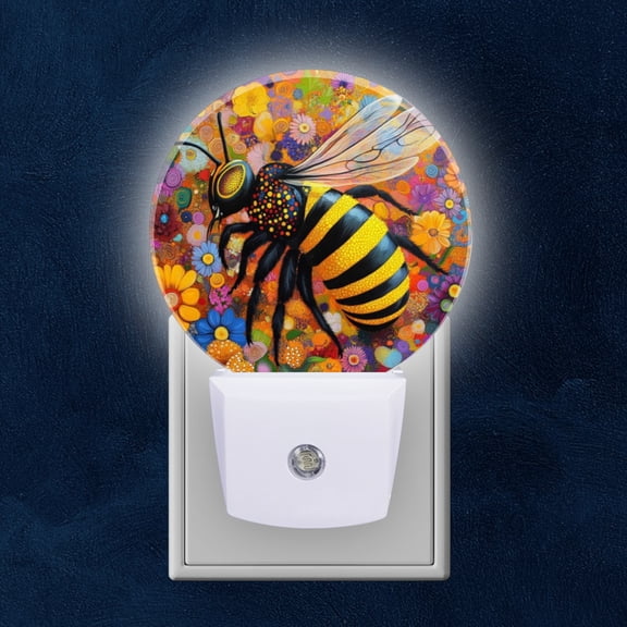 Round LED Night Lights Lamp with Dusk to Dawn Sensor, Leaves In Radiant, Stained Glass Patterned Artwork Night Light Plug Into Wall for Kids Room, Bedroom, Bathroom, Kitchen, Hallway