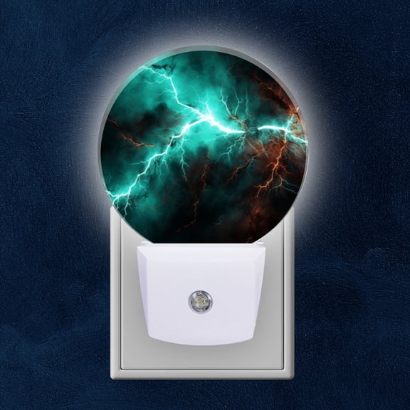 Round LED Night Lights Lamp with Dusk to Dawn Sensor, Lightning Flashes In Dark Background Night Light Plug Into Wall for Kids Room, Bedroom, Bathroom, Kitchen, Hallway