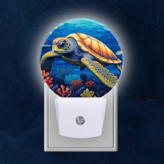 Round LED Night Lights Lamp with Dusk to Dawn Sensor, Lively Underwater World With Turtle Night Light Plug Into Wall for Kids Room, Bedroom, Bathroom, Kitchen, Hallway