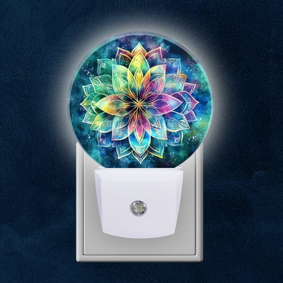 Round LED Night Lights Lamp with Dusk to Dawn Sensor, MandalFlower With Vibrant Colors Night Light Plug Into Wall for Kids Room, Bedroom, Bathroom, Kitchen, Hallway