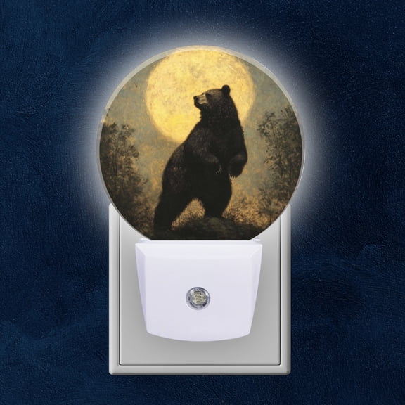 Round LED Night Lights Lamp with Dusk to Dawn Sensor, The Moon Bear Lovely Drawing Night Light Plug Into Wall for Kids Room, Bedroom, Bathroom, Kitchen, Hallway