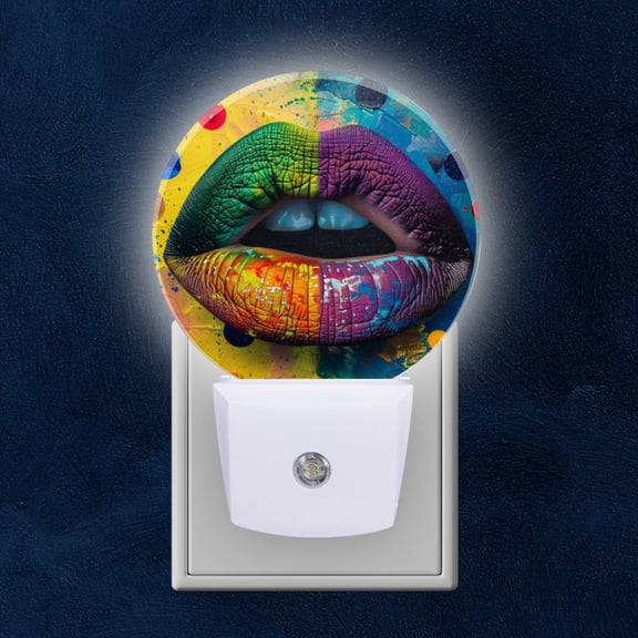 Round LED Night Lights Lamp with Dusk to Dawn Sensor, Multicolored Lips With 3D Like Dots Night Light Plug Into Wall for Kids Room, Bedroom, Bathroom, Kitchen, Hallway