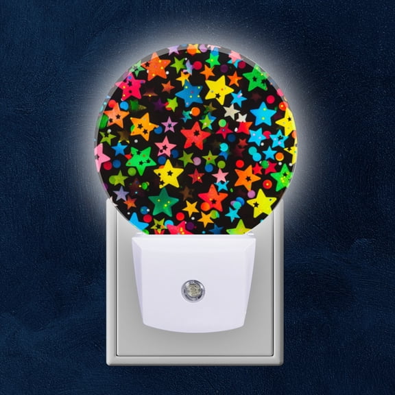Round LED Night Lights Lamp with Dusk to Dawn Sensor, Multihued Stars Mixed With Colorful Dots Night Light Plug Into Wall for Kids Room, Bedroom, Bathroom, Kitchen, Hallway