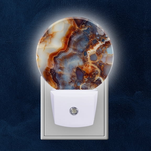 Round LED Night Lights Lamp with Dusk to Dawn Sensor, Natural Beauty Of Swirling Agate Patterns Night Light Plug Into Wall for Kids Room, Bedroom, Bathroom, Kitchen, Hallway