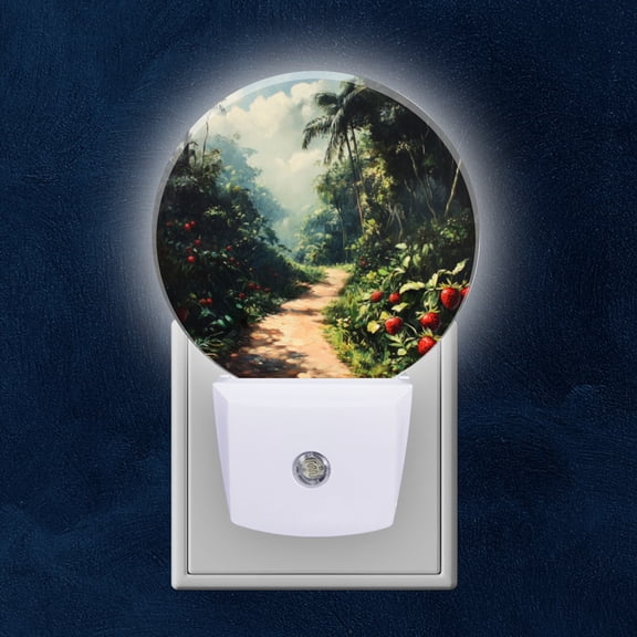 Round LED Night Lights Lamp with Dusk to Dawn Sensor, Path In Strawberry Filled Forest Night Light Plug Into Wall for Kids Room, Bedroom, Bathroom, Kitchen, Hallway