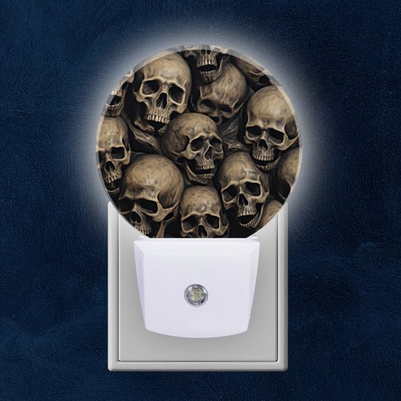 Round LED Night Lights Lamp with Dusk to Dawn Sensor, Pattern Of Multiple Human Skulls Night Light Plug Into Wall for Kids Room, Bedroom, Bathroom, Kitchen, Hallway