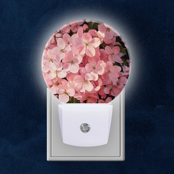 Round LED Night Lights Lamp with Dusk to Dawn Sensor, Pink Flowers Clustered Together Night Light Plug Into Wall for Kids Room, Bedroom, Bathroom, Kitchen, Hallway