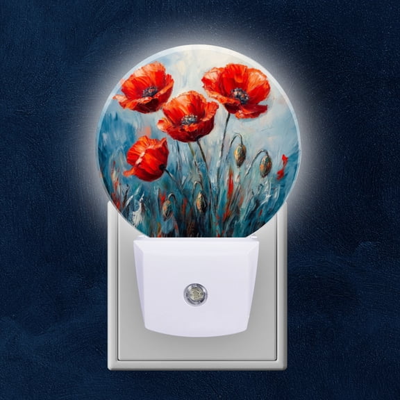 Round LED Night Lights Lamp with Dusk to Dawn Sensor, The Radiant Allure Of Poppies In High Contrast Night Light Plug Into Wall for Kids Room, Bedroom, Bathroom, Kitchen, Hallway