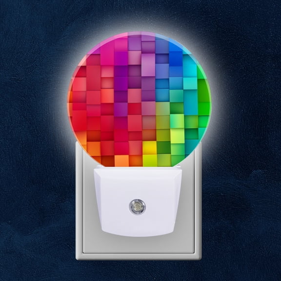 Round LED Night Lights Lamp with Dusk to Dawn Sensor, Rainbow Abstract Background Beautiful Drawing Night Light Plug Into Wall for Kids Room, Bedroom, Bathroom, Kitchen, Hallway