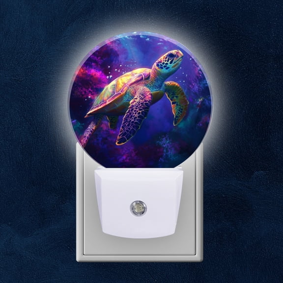 Round LED Night Lights Lamp with Dusk to Dawn Sensor, Rainbow Hued SeTurtle Swimming In Magical Ocean Night Light Plug Into Wall for Kids Room, Bedroom, Bathroom, Kitchen, Hallway