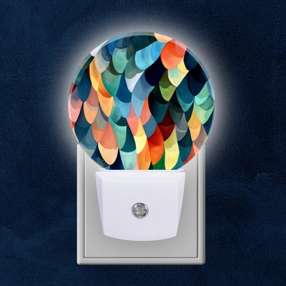 Round LED Night Lights Lamp with Dusk to Dawn Sensor, Rhythmic Arc - Based Abstract Night Light Plug Into Wall for Kids Room, Bedroom, Bathroom, Kitchen, Hallway