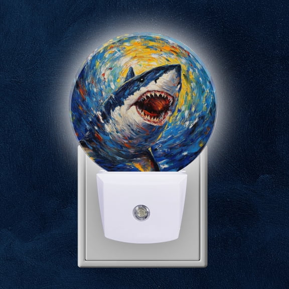 Round LED Night Lights Lamp with Dusk to Dawn Sensor, Shark Emerging In Dynamic Color Whirlpool Night Light Plug Into Wall for Kids Room, Bedroom, Bathroom, Kitchen, Hallway