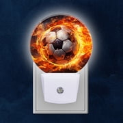 Round LED Night Lights Lamp with Dusk to Dawn Sensor, Soccer Ball Engulfed In Flames Night Light Plug Into Wall for Kids Room, Bedroom, Bathroom, Kitchen, Hallway