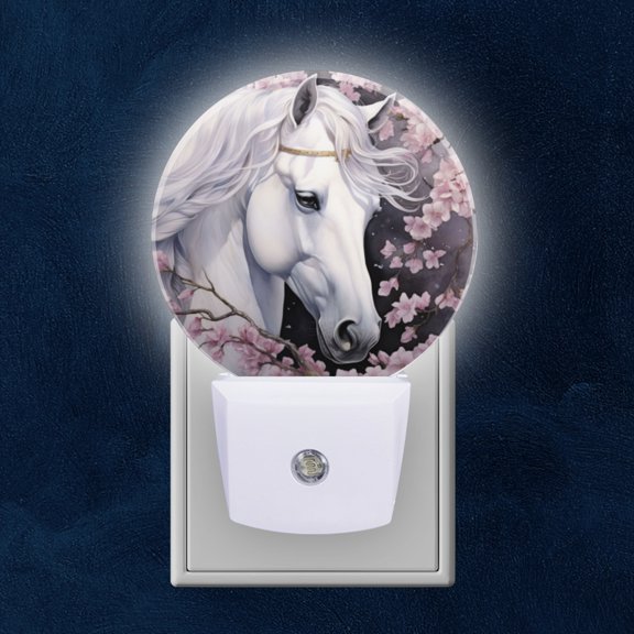 Round LED Night Lights Lamp with Dusk to Dawn Sensor, Stag With Large Antlers In Sunlit Forest Glade Night Light Plug Into Wall for Kids Room, Bedroom, Bathroom, Kitchen, Hallway