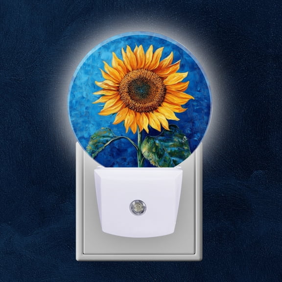 Round LED Night Lights Lamp with Dusk to Dawn Sensor, Sunflower Painting With Light And Shadow Night Light Plug Into Wall for Kids Room, Bedroom, Bathroom, Kitchen, Hallway