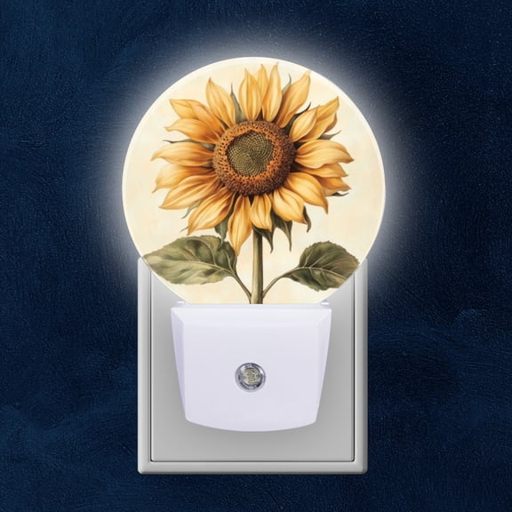 Round LED Night Lights Lamp with Dusk to Dawn Sensor, Sunflower'S Warmth In Mosaic Of Soft Yellows And Earthy Tones Night Light Plug Into Wall for Kids Room, Bedroom, Bathroom, Kitchen, Hallway
