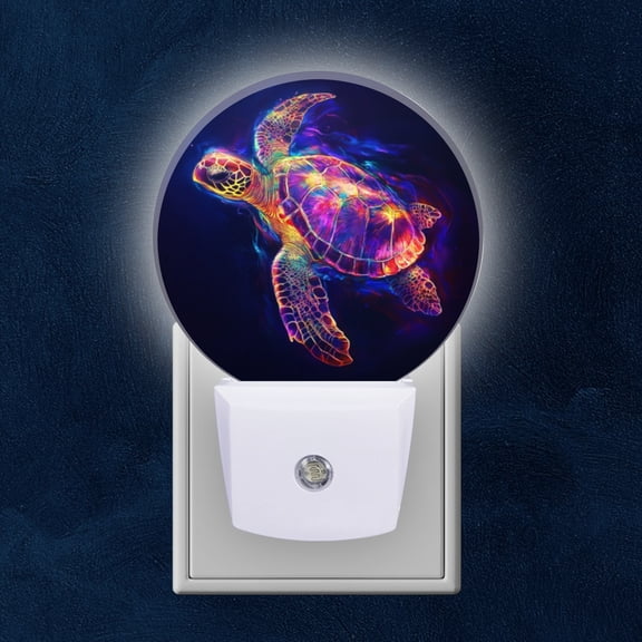 Round LED Night Lights Lamp with Dusk to Dawn Sensor, Turtle With Brilliant Fluorescent Colors Night Light Plug Into Wall for Kids Room, Bedroom, Bathroom, Kitchen, Hallway