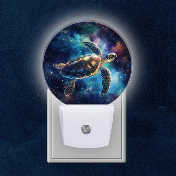 Round LED Night Lights Lamp with Dusk to Dawn Sensor, Turtle'S Journey In Cosmic Landscape Night Light Plug Into Wall for Kids Room, Bedroom, Bathroom, Kitchen, Hallway