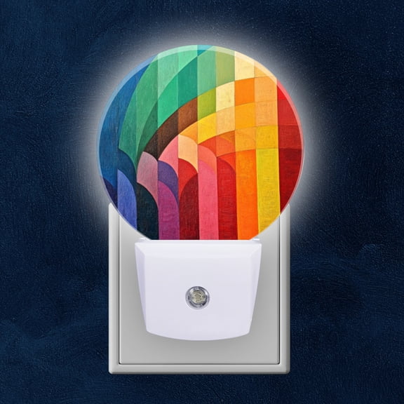 Round LED Night Lights Lamp with Dusk to Dawn Sensor, Vibrant Arc - Rectangle Art Night Light Plug Into Wall for Kids Room, Bedroom, Bathroom, Kitchen, Hallway