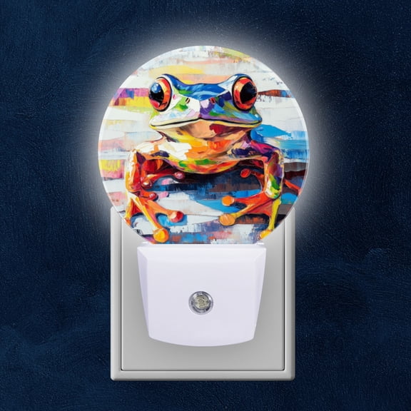 Round LED Night Lights Lamp with Dusk to Dawn Sensor, Vivid Chromatic - Painted Frog Night Light Plug Into Wall for Kids Room, Bedroom, Bathroom, Kitchen, Hallway