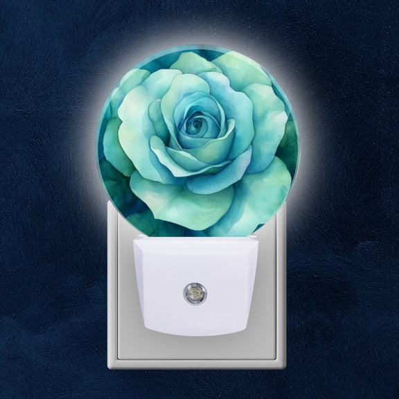 Round LED Night Lights Lamp with Dusk to Dawn Sensor, Vivid Light - Teal Rose Night Light Plug Into Wall for Kids Room, Bedroom, Bathroom, Kitchen, Hallway