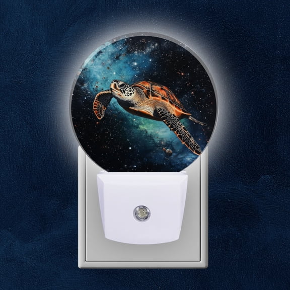 Round LED Night Lights Lamp with Dusk to Dawn Sensor, Vivid Space - Bound Turtle Night Light Plug Into Wall for Kids Room, Bedroom, Bathroom, Kitchen, Hallway