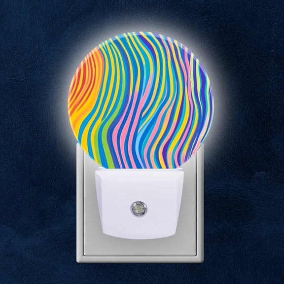 Round LED Night Lights Lamp with Dusk to Dawn Sensor, Wavy Rainbow Stripes Night Light Plug Into Wall for Kids Room, Bedroom, Bathroom, Kitchen, Hallway