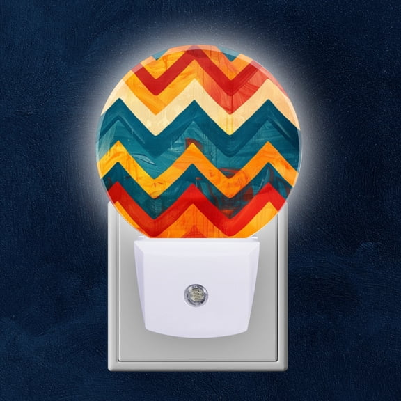 Round LED Night Lights Lamp with Dusk to Dawn Sensor, Zigzag Pattern In Warm And Cool Tones Night Light Plug Into Wall for Kids Room, Bedroom, Bathroom, Kitchen, Hallway