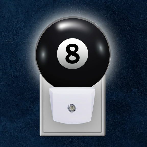 Round LED Night Lights Lamp with Dusk to Dawn Sensor, Black Eight Ball Night Light Plug Into Wall for Kids Room, Bedroom, Bathroom, Kitchen, Hallway