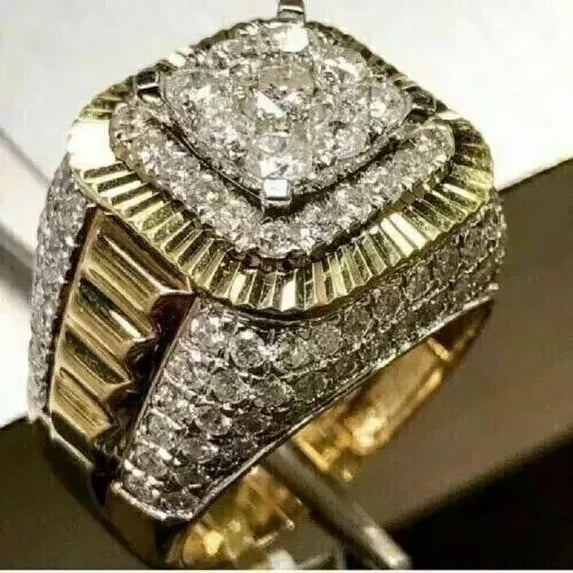 Round Lab Created Diamond Men's Wedding Band Ring 14K Yellow Gold Plated 3.20Ct