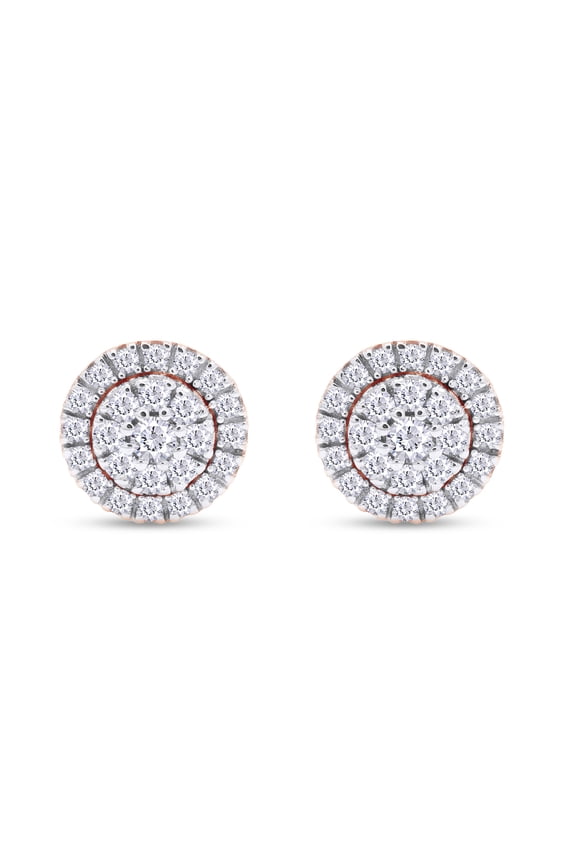 Round Lab Grown Created Diamond Circle Double Halo Screwback Stud Earrings for Ladies | 14K Rose Gold (0.85 cttw, Color-G-H, Clarity-VVS1)