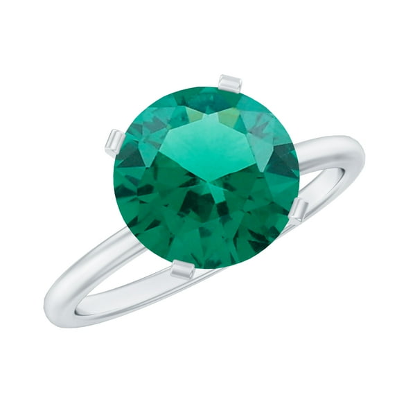 Rosec Jewels Certified Lab Grown Emerald Engagement Ring - 10 mm Round Emerald Solitaire Ring - AAAA Grade - with Jewelry Box, 18K White Gold, US 5.00