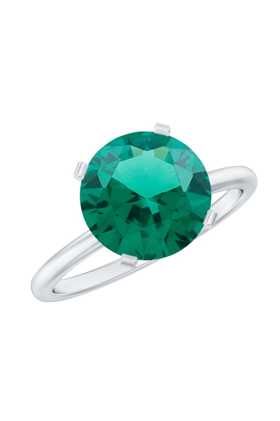 Certified Lab Grown Emerald Engagement Ring - 3.5 Ct - Round Emerald Solitaire Ring - AAAA Grade - with Jewelry Box, 925 Sterling Silver, US 4.00
