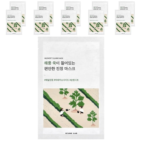 ROUND LAB Mugwort Calming Sheet Mask (Unscented) | Calm irritated skin, Soothing care, Hydration lock, Cooling effect (10ea)