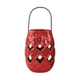 thumbnail image 1 of UrbanTrends 43078 Ceramic Round Lantern with Cutout Quatrefoil Design, Red, 1 of 2