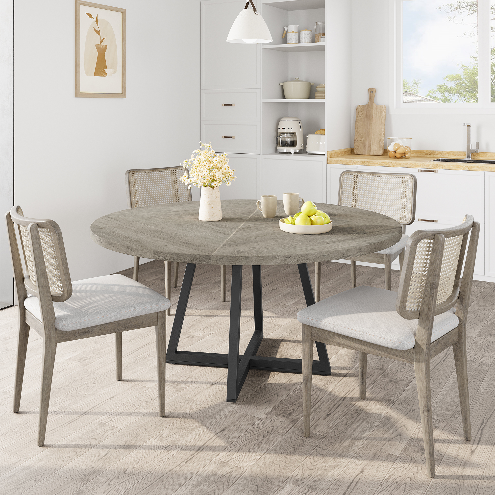 Round Large Dining Table, 47-inch Wooden Kitchen Table for 4 ...