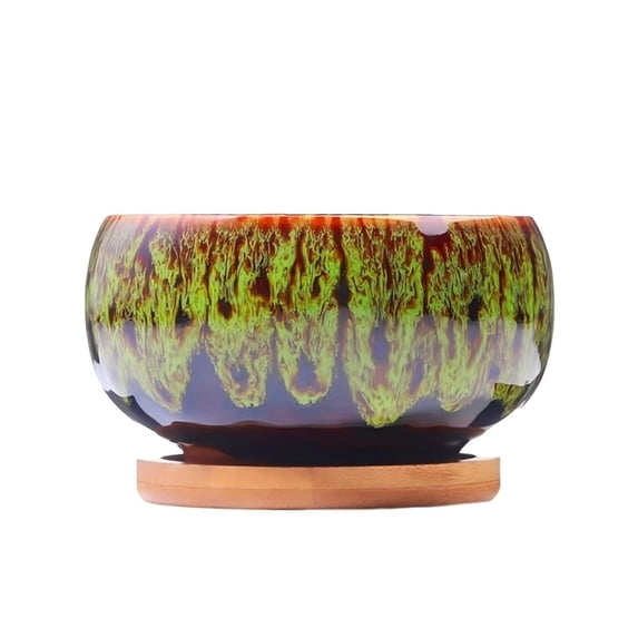 Round Large Shallow Succulent Ceramic Glazed Planter Pots with Drainage Hole, Bonsai Pots Garden Decorative Cactus Stand Flower Container