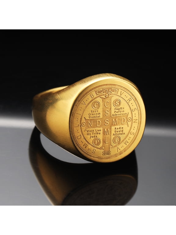 Round Laser Engraved Signet Ring For Men Women, 14K Gold Filled Thoughtfully Crafted Luxe Tone Jewelry