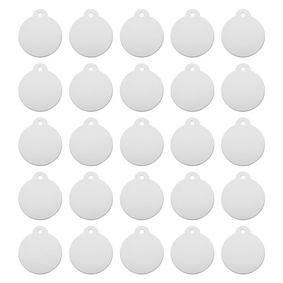 Round Laser Engraving Blanks Tags, Stamping Blank Tag Dog ID Tag, Silver Tone Blank Tag for Pet, Craft Tag, 25pcs