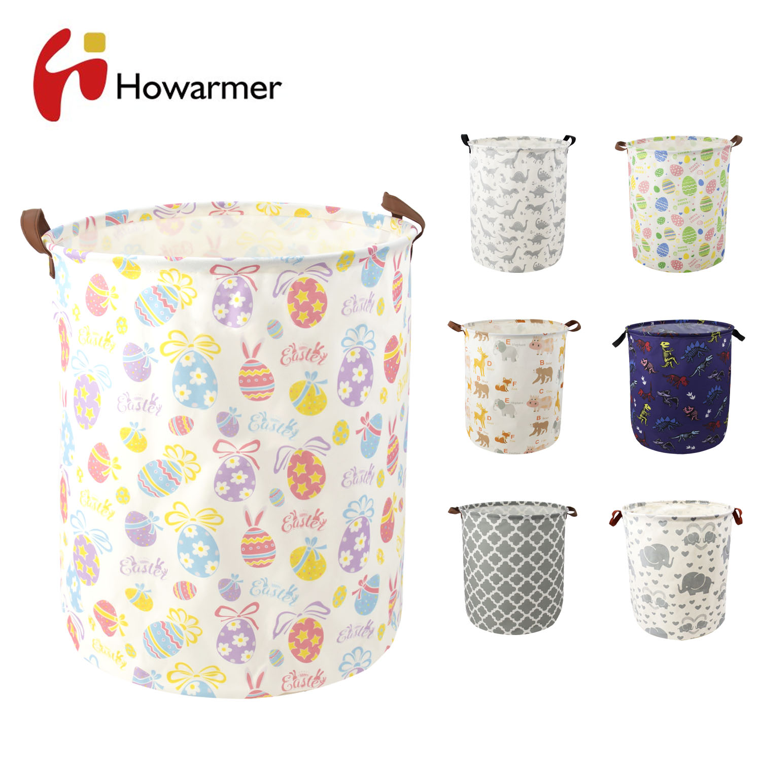 Round Laundry Basket, 19.7" Baby Storage Basket for Girls, Waterproof Large Canvas Laundry