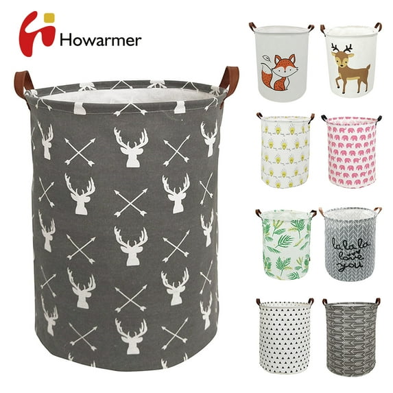 Round Laundry Basket, 19.7" Baby Storage Basket for Girls, Waterproof Large Canvas Laundry Hamper for Nursery Clothes Toys College Dorms Organizer, Elk with Arrow
